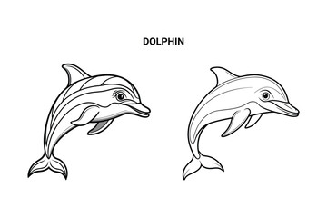 Editable Dolphin Isolated Outline Vector Illustration