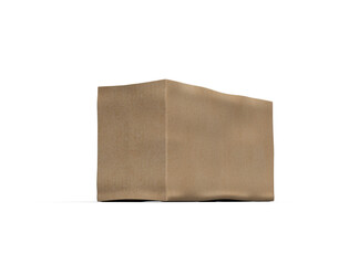 Rendered image of a rectangular cardboard box with dents on a light background