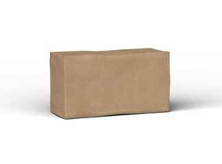 Rendered image of a rectangular cardboard box with dents on a light background