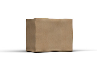 Rendered image of a small rectangular cardboard box with dents on a light background