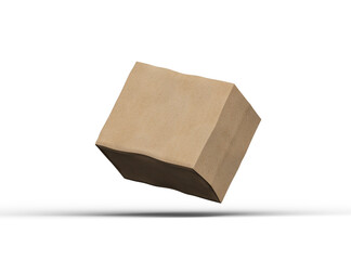 Rendered image of a small rectangular cardboard box with dents on a light background