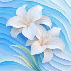 Elegant White Lilies Against a Soft Blue Background with Waves