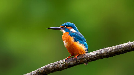 Close-Up of Colorful Kingfisher Bird with Green Background