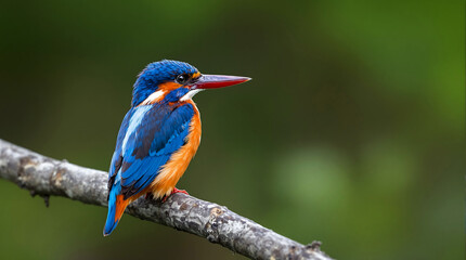 Fototapeta premium Close-Up of Colorful Kingfisher Bird with Green Background