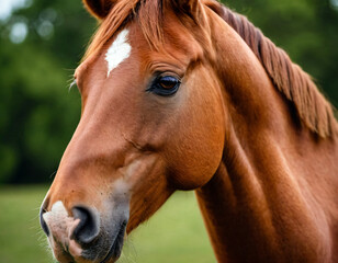Portrait of a red horse, close-up.