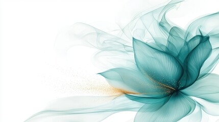 Ethereal Floral Abstract Design with Soft Turquoise and Gold Accents