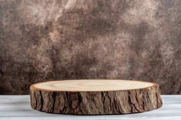 Rustic Wooden Slice on Table Against Textured Background