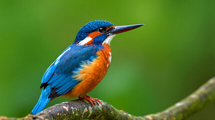 Obraz premium Close-Up of Colorful Kingfisher Bird with Green Background