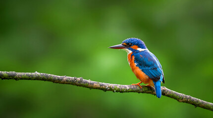 Close-Up of Colorful Kingfisher Bird with Green Background