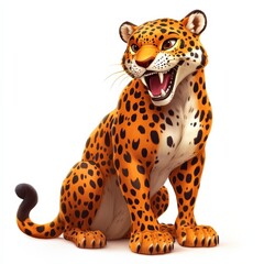a cartoon jaguar sitting with mouth open