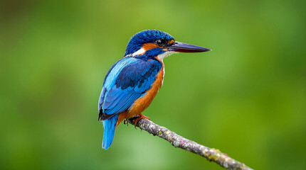 Obraz premium Close-Up of Colorful Kingfisher Bird with Green Background