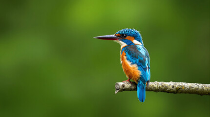 Fototapeta premium Close-Up of Colorful Kingfisher Bird with Green Background