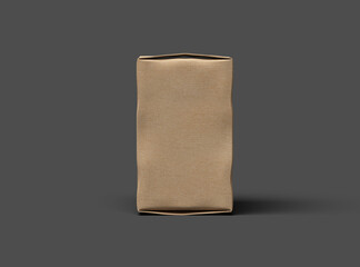 Rendered image of a small rectangular cardboard box with dents on a dark background