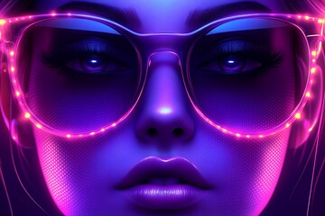 Illuminated Woman Wearing Neon Sunglasses © Diki prayoga