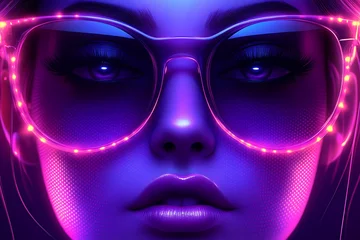 Illuminated Woman Wearing Neon Sunglasses © Diki prayoga