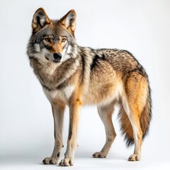 Fototapeta premium A wolf stands against a plain white background