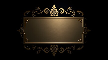 stock photo A blank metallic floral patterned sign with a brushed gold finish on a background showcasing warm autumn colors and intense dramatic lighting. 