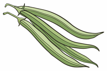 Green Beans Silhouette: Long, Slender Pods with Gentle Curves on White Background