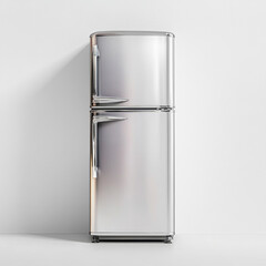 Sleek stainless steel retro refrigerator in a minimalist kitchen setting