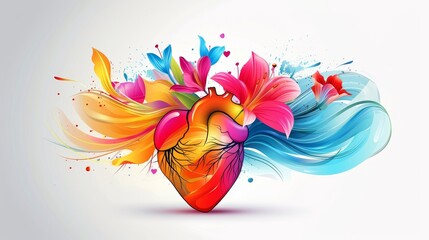 Obraz premium Colorful heart entwined with vibrant flowers symbolizing health, vitality, and disease awareness