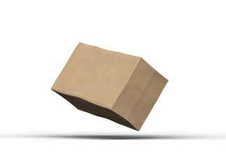 Rendered image of rectangular cardboard box with dents on a transparent background