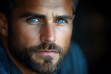 Obraz premium A Close Up Portrait Of A Man With Blue Eyes