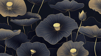 Elegant dark lotus flower pattern showcasing intricate details and harmonious design elements for stylish decor