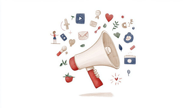 Creative digital marketing concept with megaphone and social media icons
