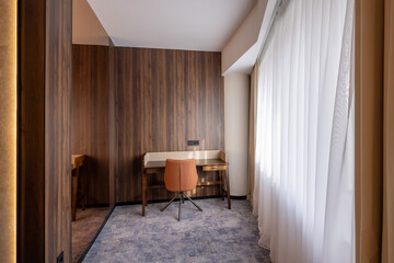 Hotel room interior, work table area