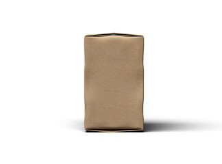 Rendered image of rectangular cardboard box with dents on a transparent background