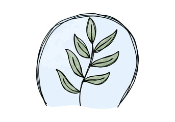 Green leaf watercolor doodle element. Vector illustration.