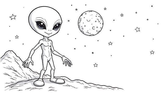 Black and white coloring pages for kids cute aliens stars