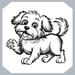 Black Sketch Outline Cute Dog Vector Collection on White Background