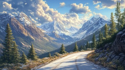 Fototapeta premium a winding road leads into a mountain valley
