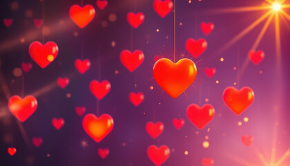 An enchanting display of red hearts floating against a glowing, sparkly background, evoking a romantic and magical mood.