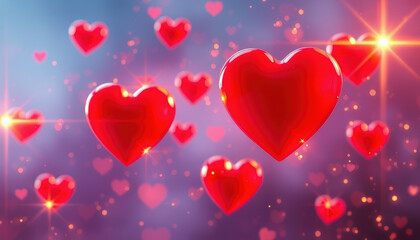 A delightful cluster of red hearts illuminated with sparkling light trails, radiating warmth and romantic energy.