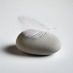 a white feather resting on a smooth gray stone
