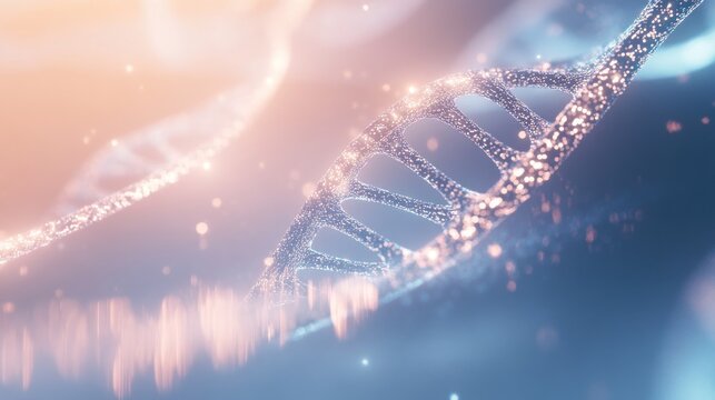 Glowing DNA strand, genetic code, science background.