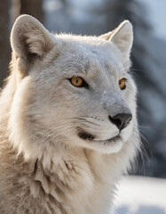 portrait of wild animals in snow, like tigers, lynxes, and wolves.