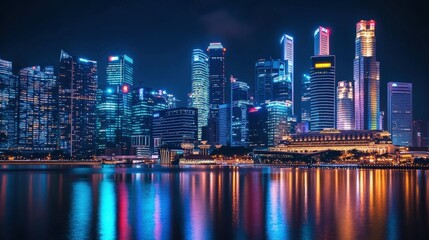 Obraz premium city skyline at night with water reflection