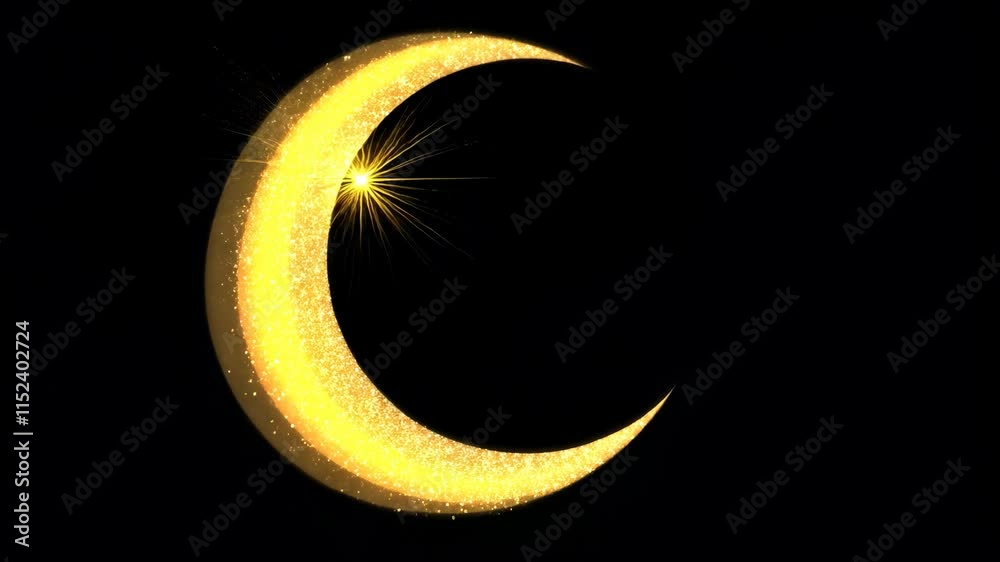Poster video with glitter crescent with shiny color sparkle design element with glitter effect on black bac