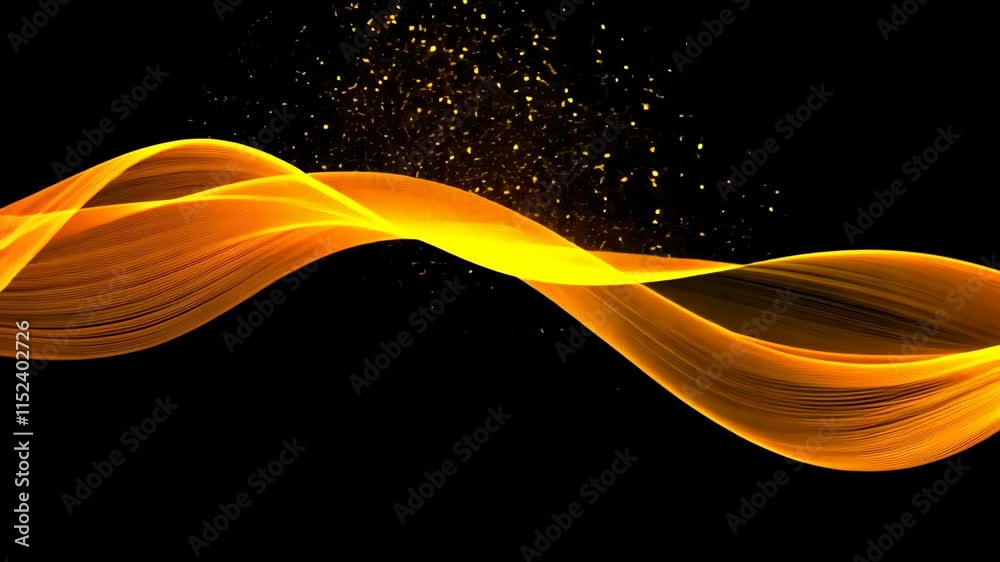 Aufkleber Mesmerizing golden light trails swirl against a black backdrop. Sparkling particles evoke elegance and luxury. Dynamic abstract background video.