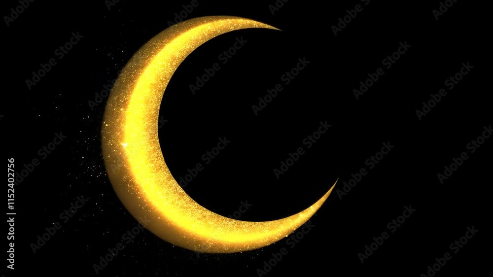 Poster video with glitter crescent with shiny color sparkle design element with glitter effect on black bac