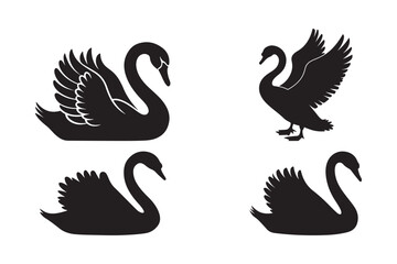 Swan Silhouettes in Various Poses for Nature and Wildlife Designs