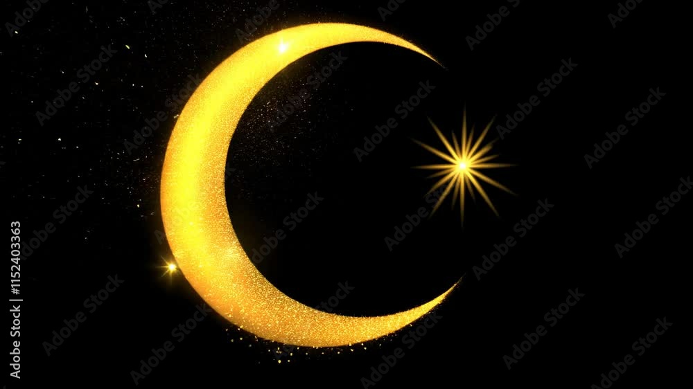 Poster video with glitter crescent with shiny color sparkle design element with glitter effect on black bac
