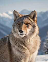 portrait of wild animals in snow, like tigers, lynxes, and wolves.