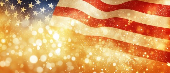 a shimmering american flag with bokeh background