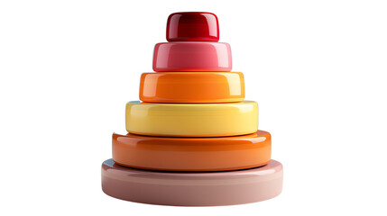 A colorful oval pyramid toy for toddlers, helping with hand-eye coordination and shape recognition, studio view, isolated on transparent background.