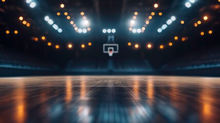 basketball court blurred background with glowing lights indoor sports arena ready for action energetic atmosphere vertical format -
