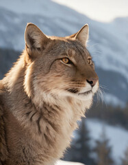 portrait of wild animals in snow, like tigers, lynxes, and wolves.